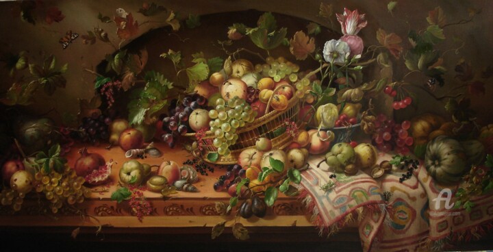 Painting titled "Large Still Life wi…" by Aleksandr Mikhalchuk, Original Artwork, Oil