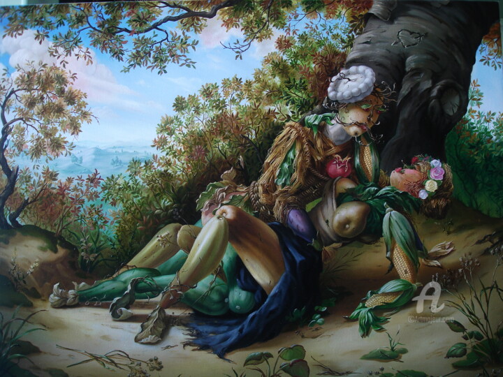 Painting titled "Vegetarian love." by Aleksandr Mikhalchuk, Original Artwork, Oil