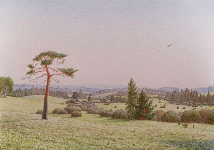 Painting titled "open spaces" by Alexander Mukhin-Cheboksarsky, Original Artwork, Watercolor