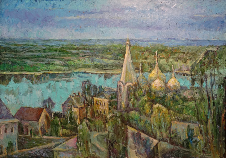 Painting titled "View of the city of…" by Alexander Osinin, Original Artwork, Oil