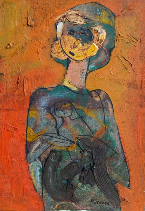 Painting titled "Femme et enfant" by Alexander Putov, Original Artwork, Oil