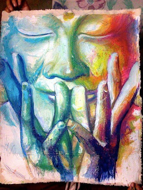 Painting titled "Copper Buddha" by Alex Reynoso Art, Original Art, Acrylic