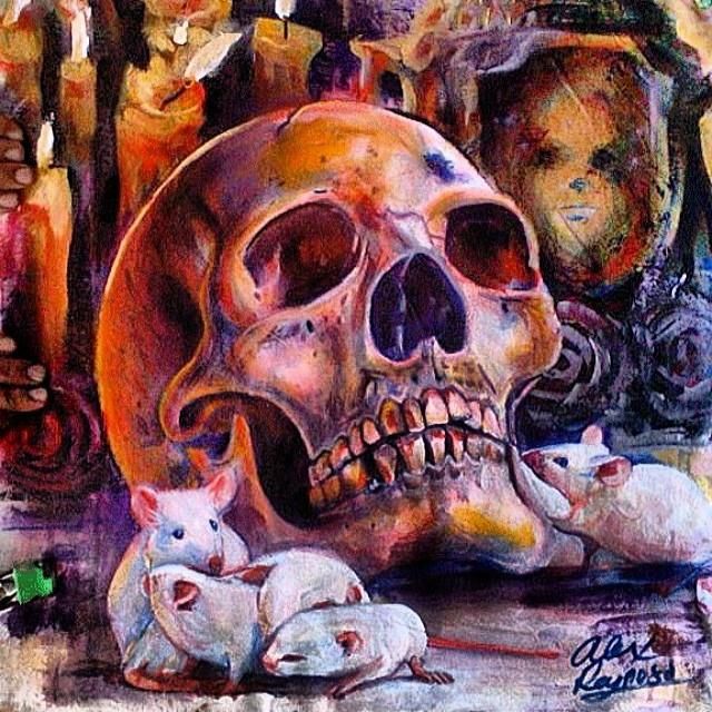 Painting titled "Skull" by Alex Reynoso Art, Original Artwork, Acrylic
