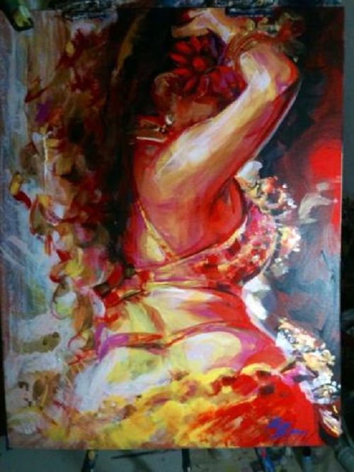 Painting titled "Belly Dancer" by Alex Reynoso Art, Original Art, Acrylic