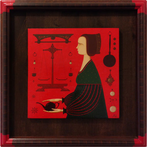 Peinture intitulée "Femme au foyer" par Alexander Shibniov, Œuvre d'art originale, Tempera