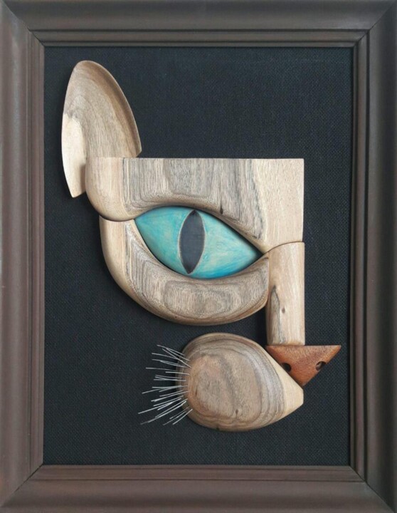 Γλυπτική με τίτλο "Van Cat" από Alexander Shkarbanenko, Αυθεντικά έργα τέχνης, Ξύλο