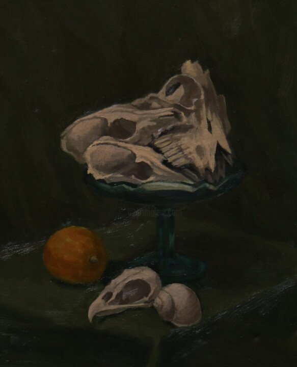 Painting titled "Skulls" by Alexander Sovtsa, Original Artwork, Oil Mounted on Wood Stretcher frame