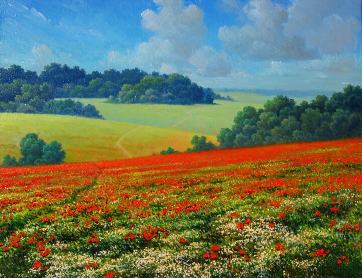 Painting titled "Маковое поле.Poppy…" by Alexander Sultan, Original Artwork, Oil