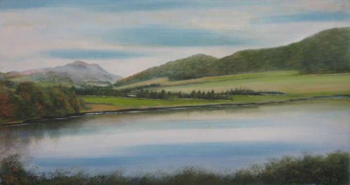 Painting titled "Loch Faskally, Pitl…" by Alexander Taylor Dickie, Original Artwork, Oil Mounted on Wood Stretcher frame