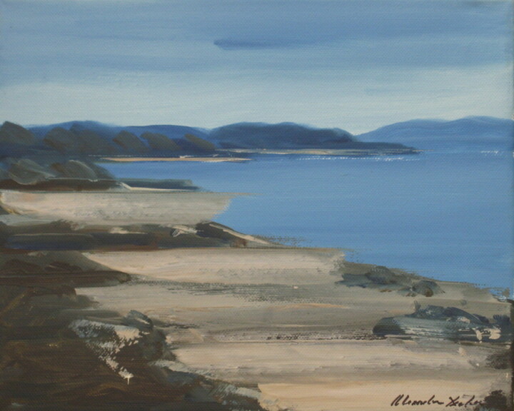 Painting titled "Sango Bay in Suther…" by Alexander Taylor Dickie, Original Artwork, Oil Mounted on Wood Stretcher frame