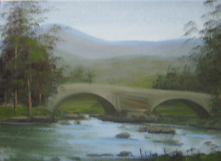 Painting titled "River Dochart, Scot…" by Alexander Taylor Dickie, Original Artwork, Oil Mounted on Wood Stretcher frame