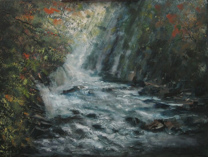 Malarstwo zatytułowany „Falls of Clyde, New…” autorstwa Alexander Taylor Dickie, Oryginalna praca, Olej Zamontowany na Drewn…