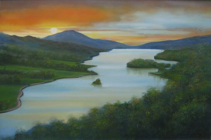 Painting titled "The Queens View, Sc…" by Alexander Taylor Dickie, Original Artwork, Oil Mounted on Wood Stretcher frame