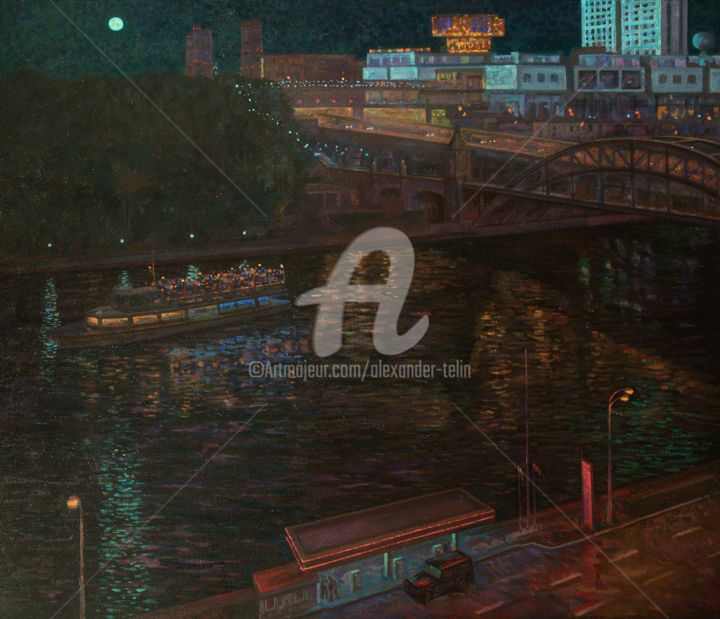 绘画 标题为“Night Quay” 由Alexander Telin, 原创艺术品, 油