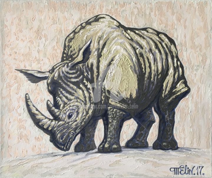 Malarstwo zatytułowany „Rhinoceros. Well, l…” autorstwa Alexander Telin, Oryginalna praca, Inny