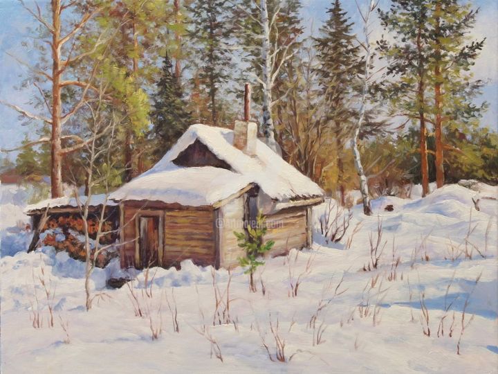 Pintura titulada "Winter, bathhouse,…" por Alexander Volya, Obra de arte original, Oleo