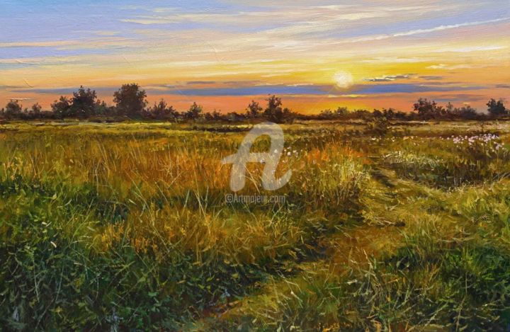 Painting titled "The sun is setting" by Alexander Volya, Original Artwork, Oil