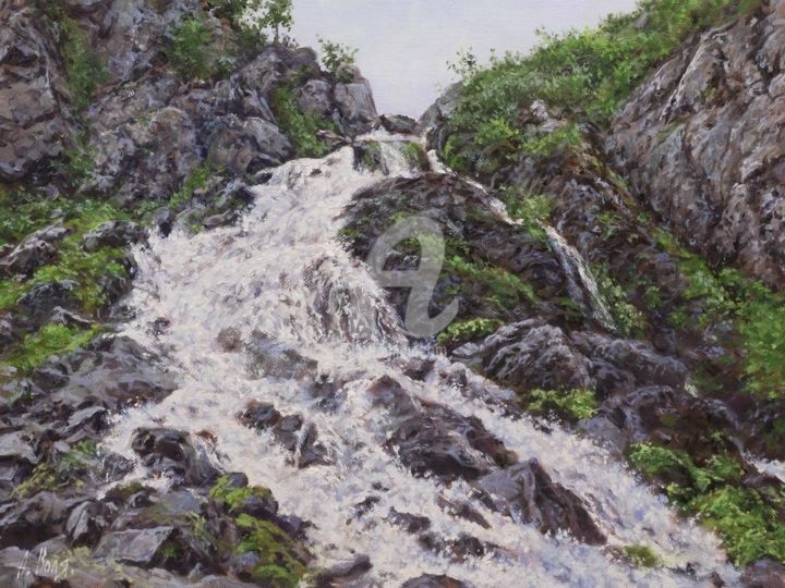 Painting titled "Mountain river" by Alexander Volya, Original Artwork, Oil