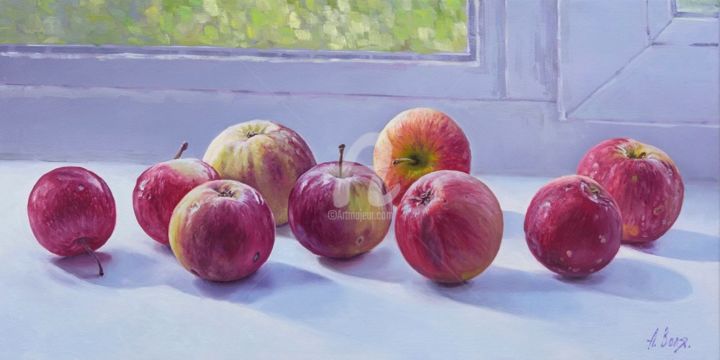 Pintura intitulada "Apples on the window" por Alexander Volya, Obras de arte originais, Óleo