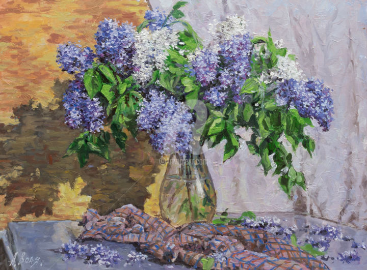 Painting titled "Lilac in the sun" by Alexander Volya, Original Artwork, Oil