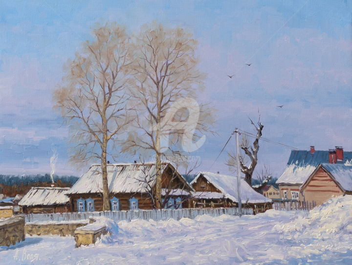 Painting titled "January Day" by Alexander Volya, Original Artwork, Oil