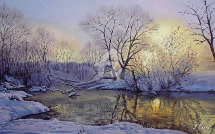 Malerei mit dem Titel "Winter Dawn" von Alexander Volya, Original-Kunstwerk, Öl