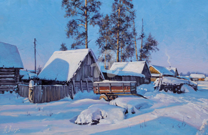 Painting titled "Small village" by Alexander Volya, Original Artwork, Oil