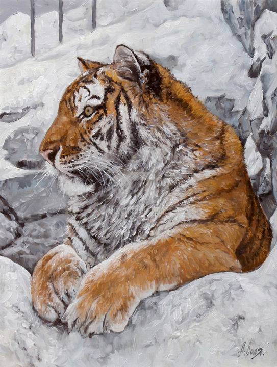 Peinture intitulée "Tiger. Winter" par Alexander Volya, Œuvre d'art originale, Huile