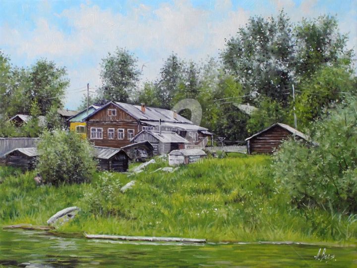Painting titled "Village Backyard" by Alexander Volya, Original Artwork