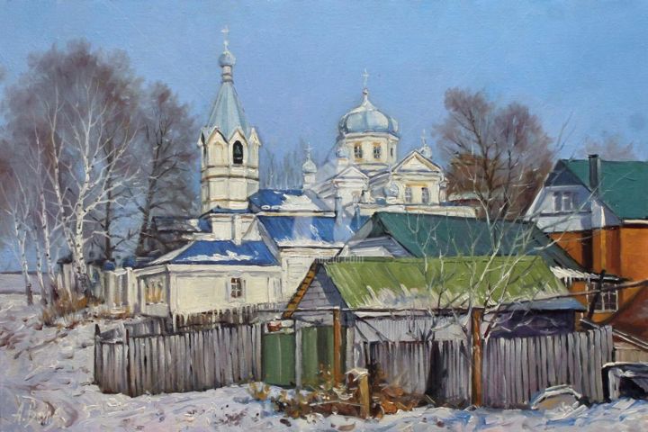 Painting titled "Village Church" by Alexander Volya, Original Artwork