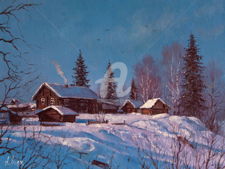 Painting titled "Winter mood. The fa…" by Alexander Volya, Original Artwork, Oil