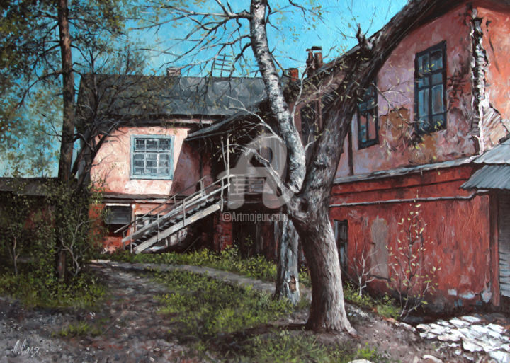 Ζωγραφική με τίτλο "Our Yard" από Alexander Volya, Αυθεντικά έργα τέχνης, Λάδι