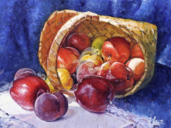 Painting titled "Fruit Basket" by Alexander Volya, Original Artwork, Oil