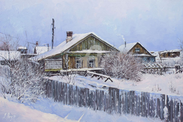Painting titled "Village. Winter day" by Alexander Volya, Original Artwork, Oil