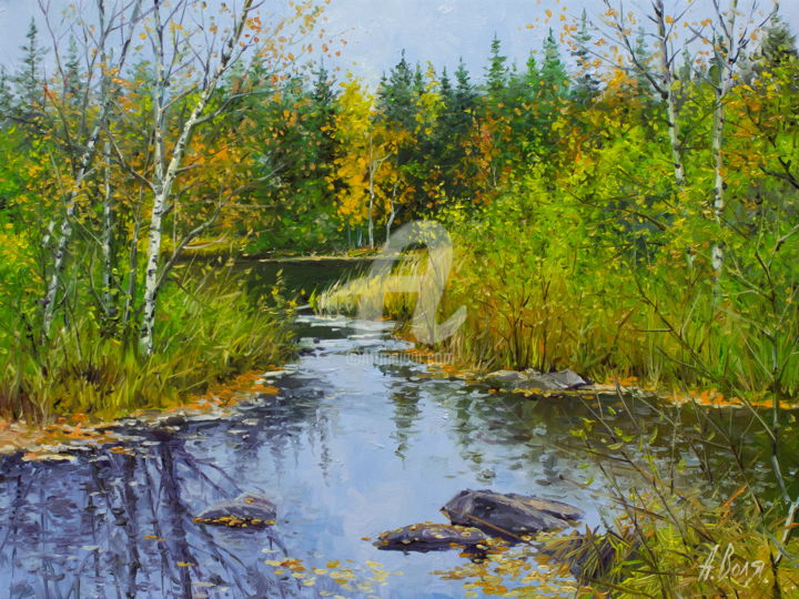 Картина под названием "Autumn river" - Alexander Volya, Подлинное произведение искусства, Масло