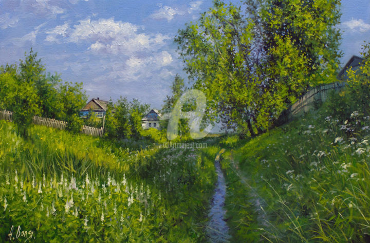 Pintura titulada "Path on edge of vil…" por Alexander Volya, Obra de arte original, Oleo