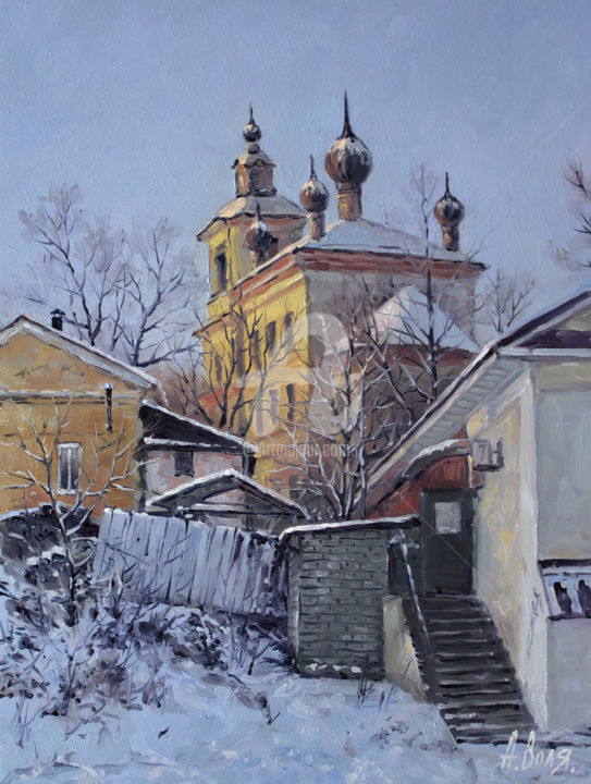 Malerei mit dem Titel "Old town cathedral" von Alexander Volya, Original-Kunstwerk, Öl