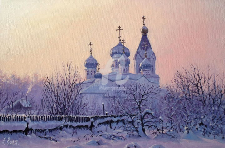 Malerei mit dem Titel "Winter Sunrise" von Alexander Volya, Original-Kunstwerk, Öl