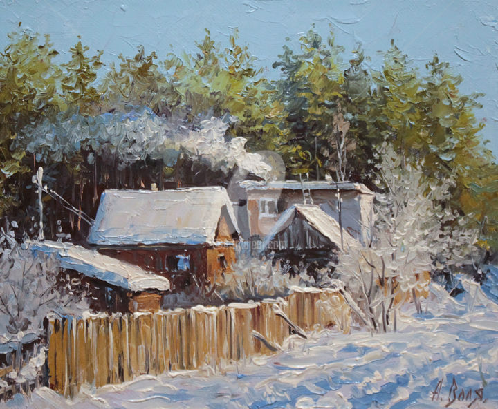 Painting titled "Forest houses. Wint…" by Alexander Volya, Original Artwork, Oil