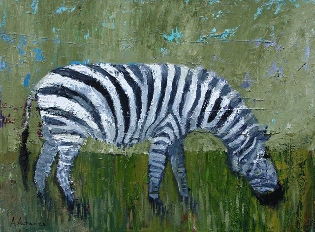 Картина под названием "Zebra" - Alexander Antadze, Подлинное произведение искусства, Масло
