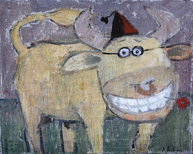 Картина под названием "Bull" - Alexander Antadze, Подлинное произведение искусства, Масло