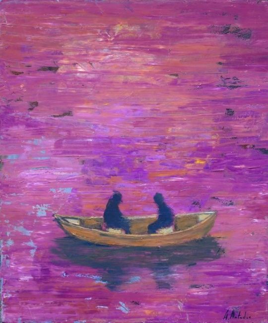 Картина под названием "Two in a Boat" - Alexander Antadze, Подлинное произведение искусства, Масло