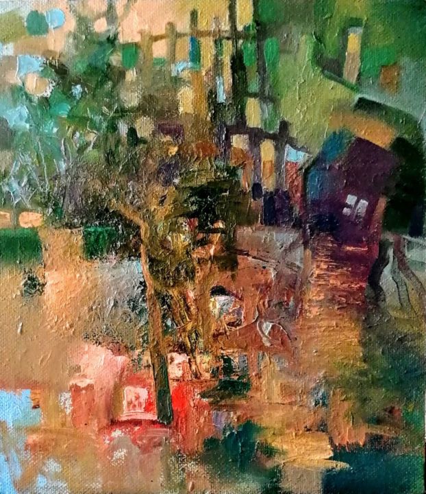 Картина под названием "Этюд"Вечер во дворе…" - Namalevich, Подлинное произведение искусства, Масло