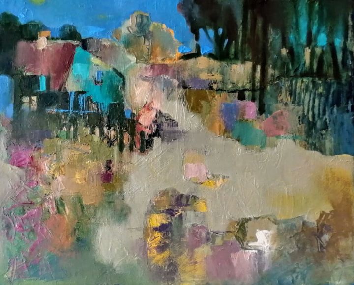 Картина под названием "Этюд "Вечер во двор…" - Namalevich, Подлинное произведение искусства, Масло