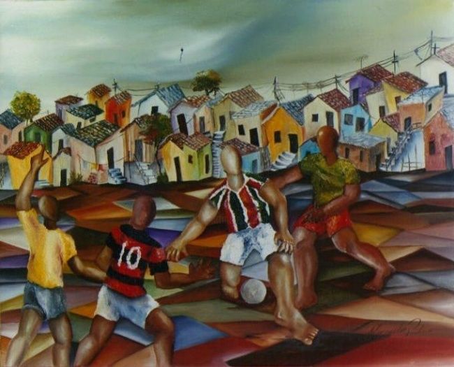 Painting titled "Pelada na Favela" by Alexander Pacheco, Original Artwork