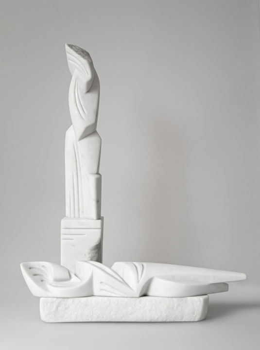 Skulptur mit dem Titel "Вертикаль и Горизон…" von Aleksandr Perminov, Original-Kunstwerk, Stein