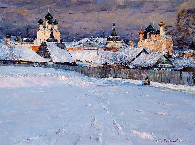 Painting titled "Ростов Великий.Крем…" by Aleksandr Shevelev, Original Artwork, Oil