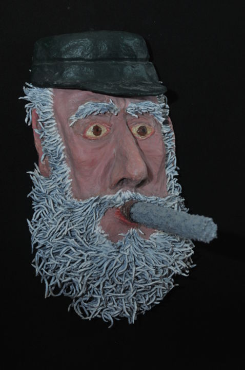 Скульптура под названием "Фидель. Старость" - Александр Катеруша, Подлинное произведение искусства, Папье-маше