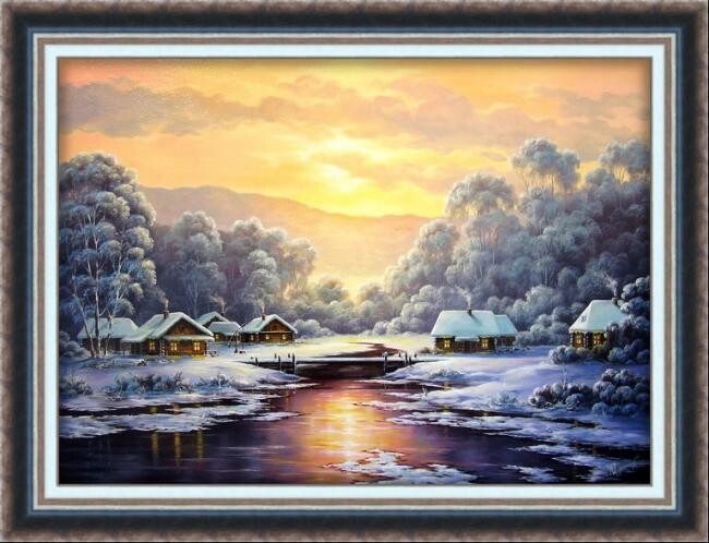 Painting titled "Téli falu ( Winter…" by Alexandr Najgyonov, Original Artwork, Oil
