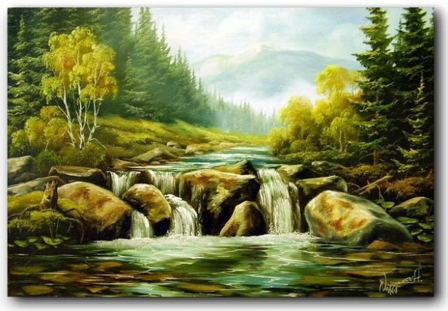 Painting titled "Mountain stream ( H…" by Alexandr Najgyonov, Original Artwork, Oil
